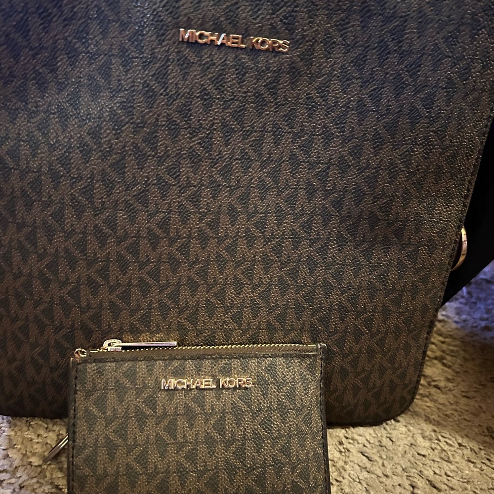 Michael Kors Brown Monogram Bag and Wallet Set